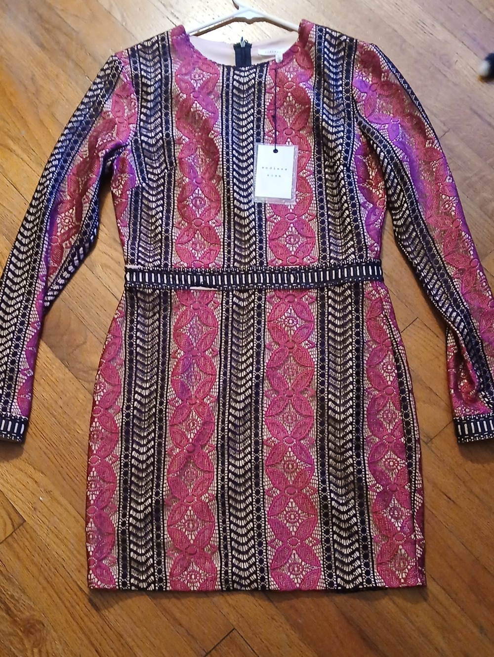 Endless Rose Womens Sz S Fuscia Pink & Black Lace Overlay Mini Dress NWT
